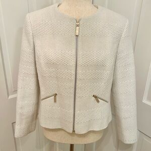 TED BAKER NWOT Parber White Cropped 3/4 Sleeve Jacket Silver Metallic Lace US 8